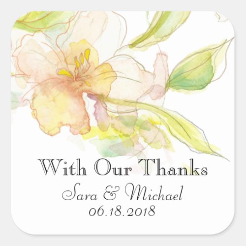 Spring Fantasy Watercolor Floral Wedding Square Sticker