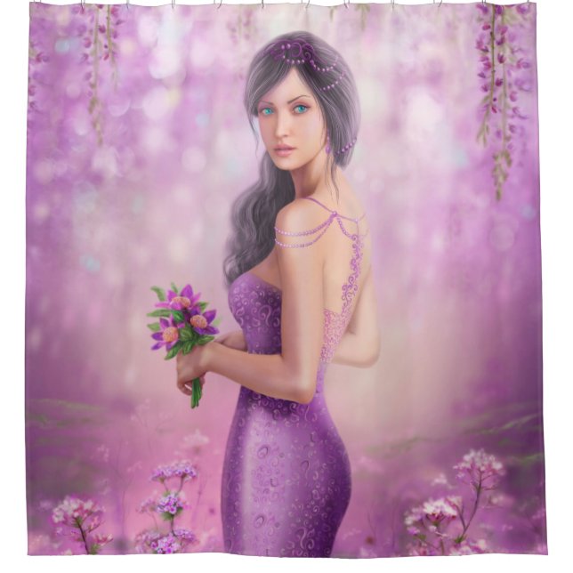 Spring Fantasy woman.purple flower. Shower Curtain (Front)
