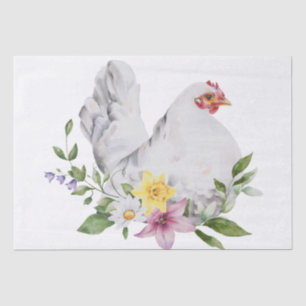 Spring Farm Hen Floral Watercolor Tissue Paper