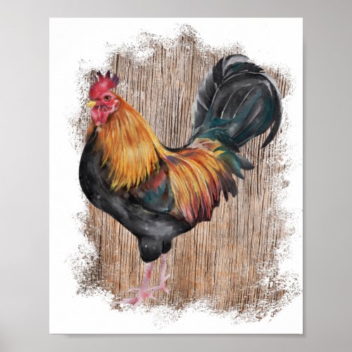 Spring Farm Rooster Watercolor Decoupage Print