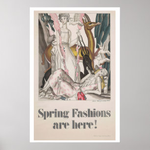 Spring Fashions Are Here Vintage Art Deco Poster