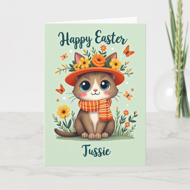 Spring Feline Holiday Greeting Card (Front)