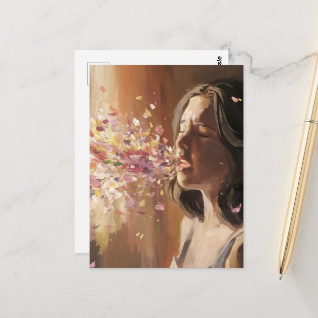 Spring Fever Woman Surreal Postcard (Front/Back In Situ)