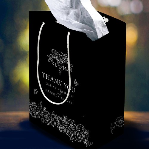 Spring fleur de lis black wedding white thank you medium gift bag
