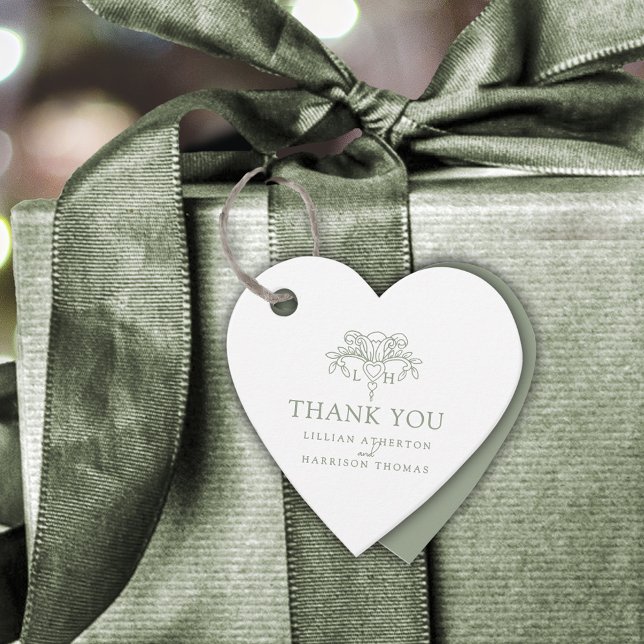 Spring fleur de lis elegant sage wedding thank you favor tags (Creator Uploaded)