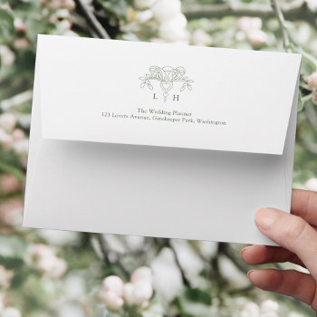 Spring Fleur De Lis Line Art Sage Green Wedding Envelope by mylittleedenweddings at Zazzle