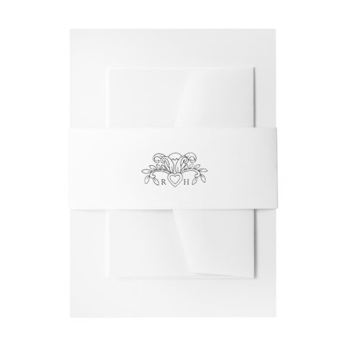 Spring fleur de lis style black on white wedding invitation belly band