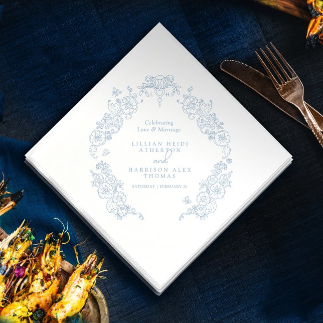 Spring Fleur de lis wedding gray blue white Napkins (Creator Uploaded)