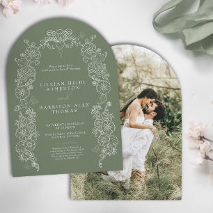 Spring Fleur de lis wedding sage green white Invitation