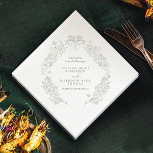 Spring Fleur de lis wedding sage green white Napkins