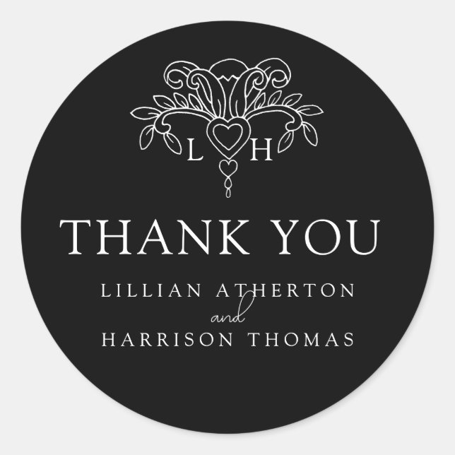 Spring fleur de lis wedding thank you black favor classic round sticker (Front)