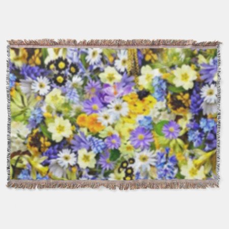 Spring Fling Floral Color Burst Collage Afghan Throw Blanket