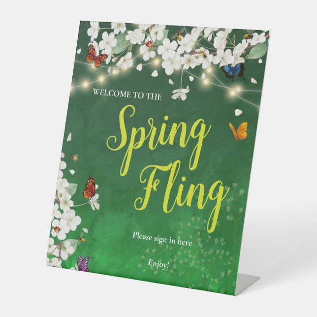Spring Fling Garden Party Celebration Pedestal Sign (Front)