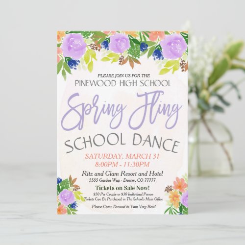 Spring Fling School Dance Invitation