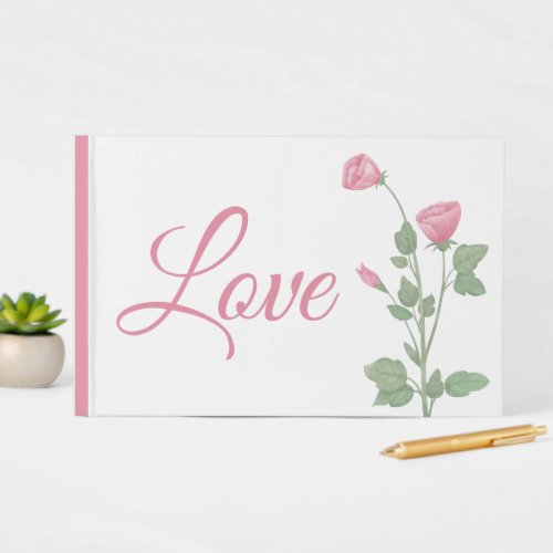 Spring Flora lLove Watercolor Pink Flowers Wedding Guest Book