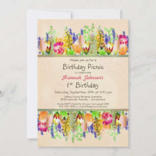 Spring Floral 1st Birthday Picnic Party Invitation