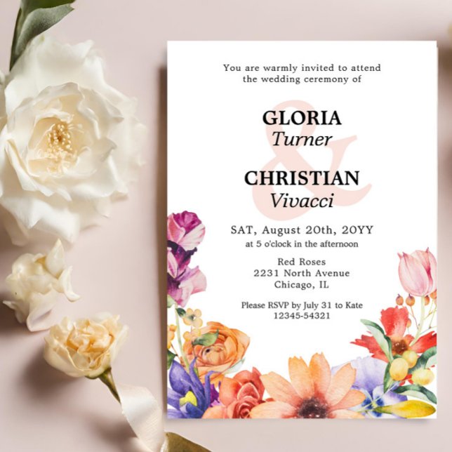 Spring Floral  Ampersand QR Code Wedding  Invitation (Creator Uploaded)