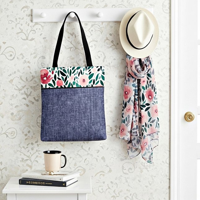 Spring floral and denim tote bag (Creator Uploaded)