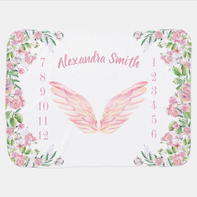 Spring Floral Angel Wings Milestone Baby Blanket (Horizontal)
