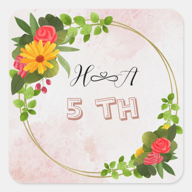 Spring Floral Anniversary | Elegant Modern Square Sticker (Front)