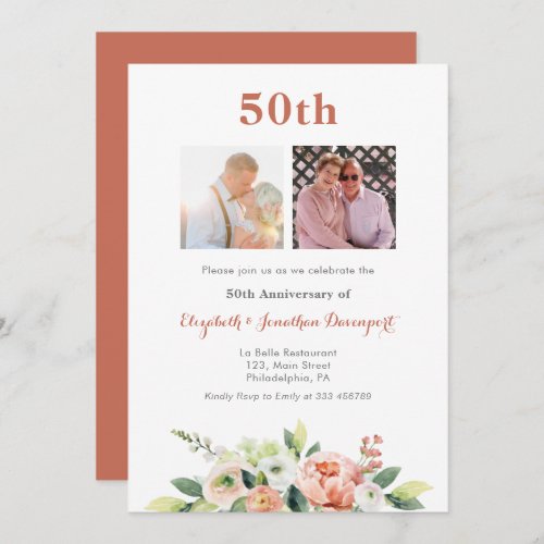 Spring Floral Anniversary Photo collage Holiday Card
