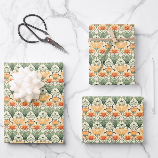 Spring Floral Art Nouveau Wrapping Paper Sheets (Front)