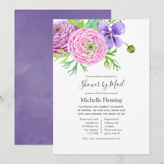 Spring Floral Baby or Bridal Shower by Mail Invitation (Front/Back)