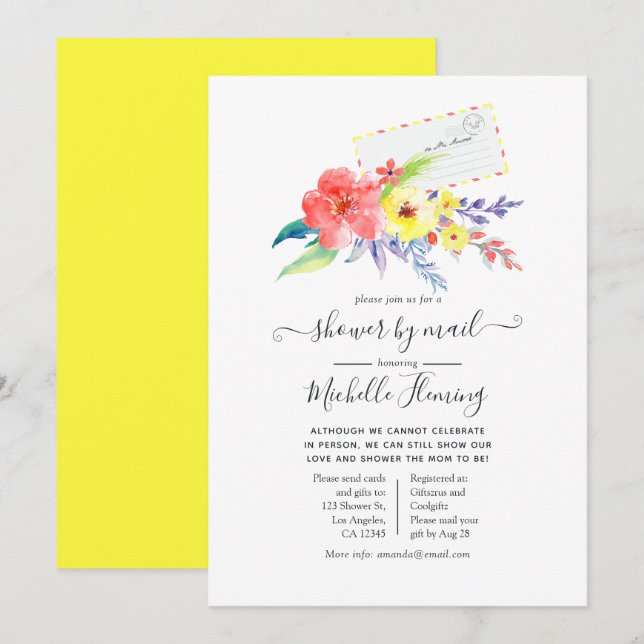 Spring Floral Baby Shower by Mail Invitation (Front/Back)