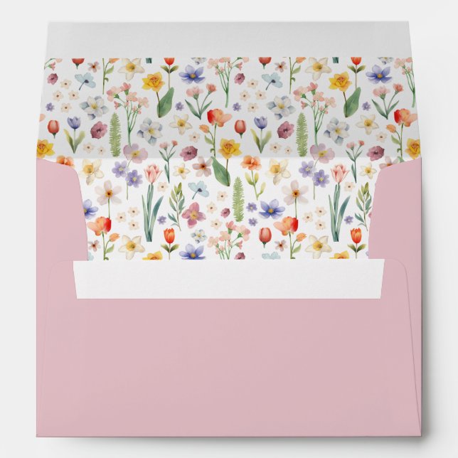 Spring Floral Baby Shower Envelope Pink Wildflower (Back (Bottom))