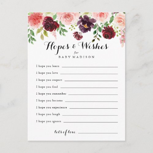 Spring Floral Baby Shower Hopes  Wishes Card