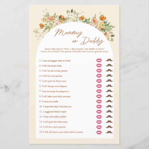 Spring Floral Baby Shower Mommy Or Daddy Game