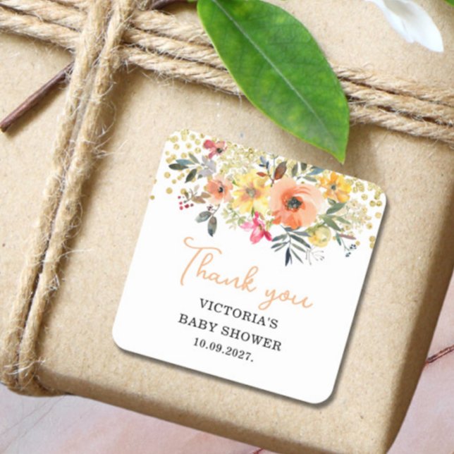 Spring Floral Baby Shower  Square Sticker (Creator Uploaded)