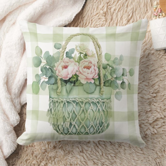 Spring Floral Basket  Throw Pillow (Blanket)