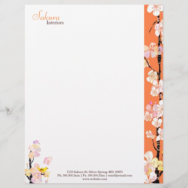 Spring Floral Bird Home Interior Business Letterhead (Front)