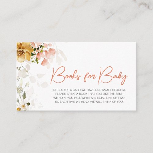 Spring Floral Bloom Baby Shower Books for Baby Enclosure Card