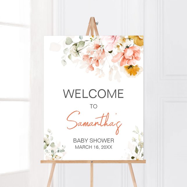 Spring Floral Bloom Baby Shower Welcome Poster (Oh Baby Bloom Florals Baby Shower Welcome Sign)