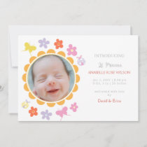 Spring Floral Blooms Girl Photo Birth Announcement