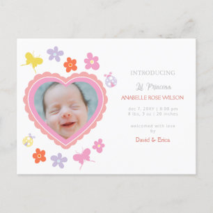 Spring Floral Blooms Girl Photo Birth Announcement Postcard