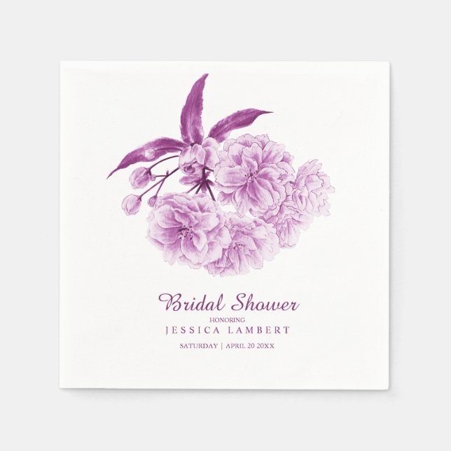 Spring floral blossom purple mauve bridal shower napkins (Front)