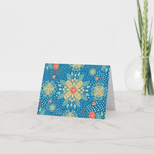 Spring Floral Blue Pattern Design Card (Front)