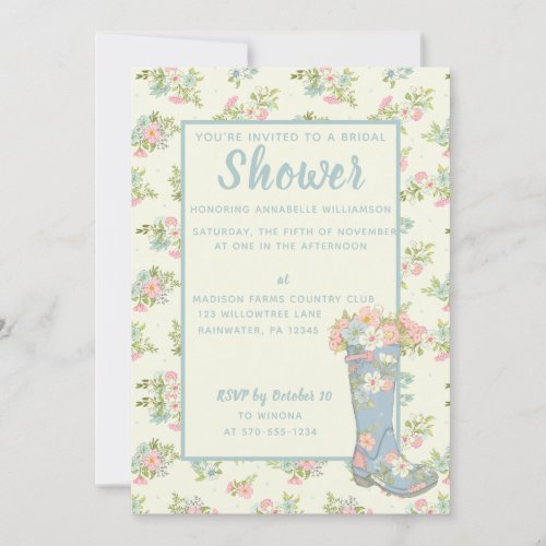Spring Floral Blue Rain Boot Wedding Shower Invitation