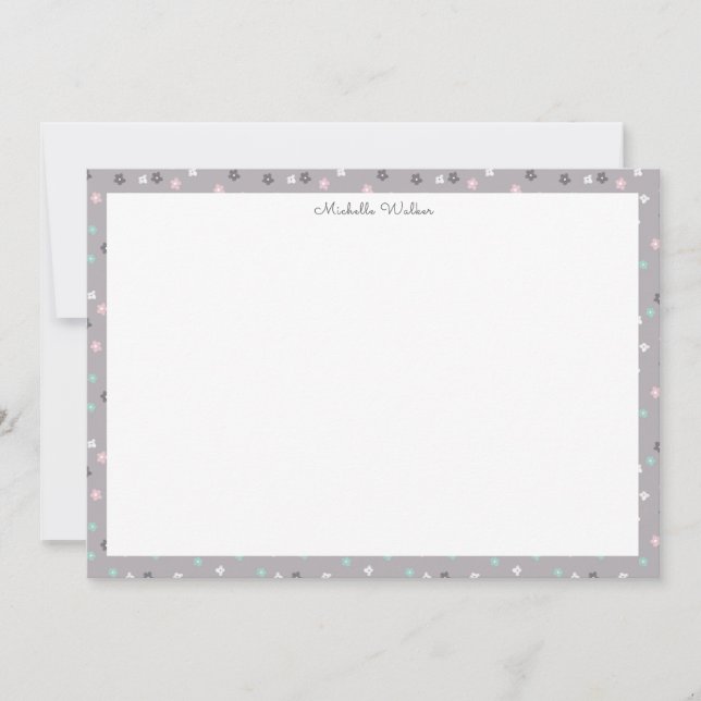 spring floral blush and turquoise monogram note card (Front)