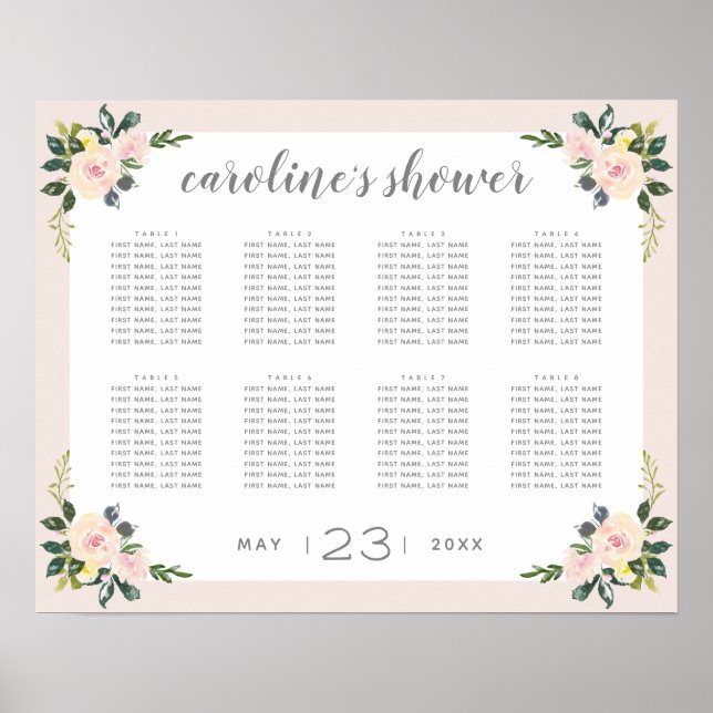 Spring Floral Blush Bridal Shower Seating Chart (Front)