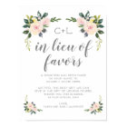 Spring Floral Blush In Lieu of Wedding Favors Sign