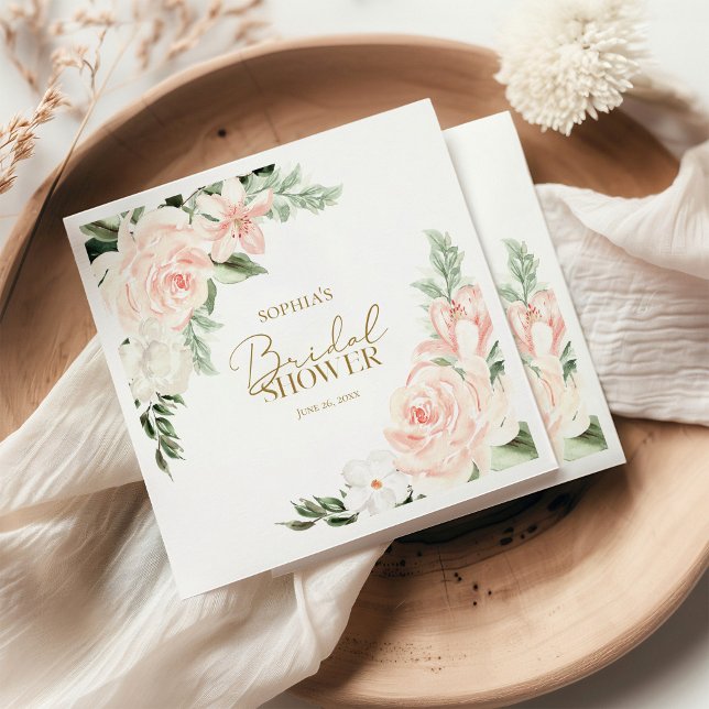 Spring Floral Blush Pink Sage Green Bridal Shower Napkins (Creator Uploaded)