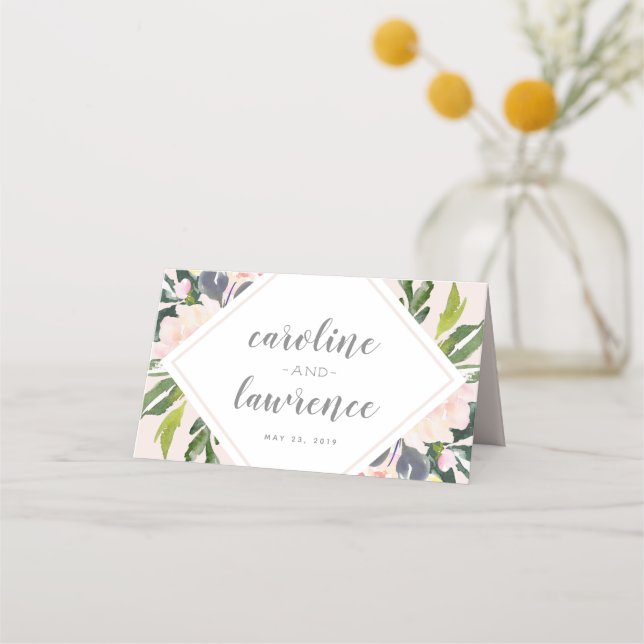 Spring Floral Blush | Wedding Folded Escort Card (Front)