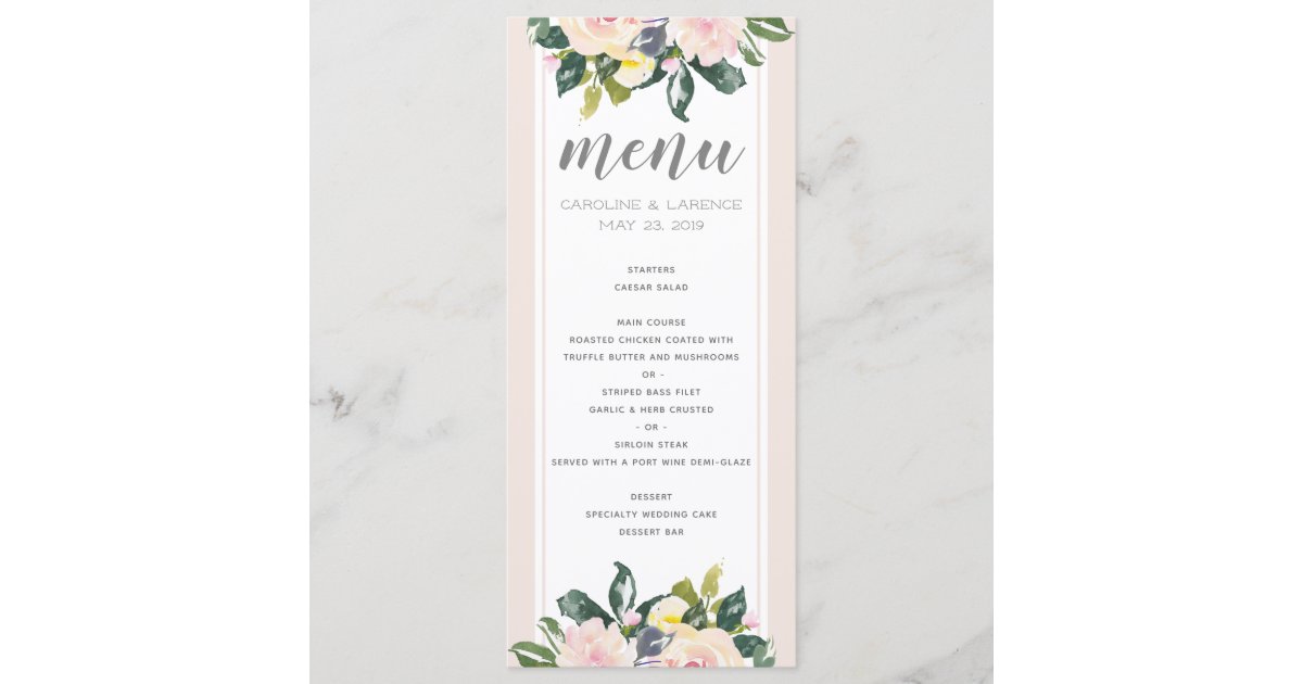 Spring Floral Blush | Wedding Menu Card | Zazzle