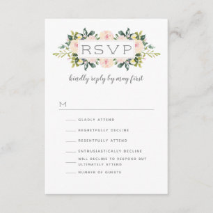 Spring Floral Blush   Wedding RSVP Humor Options Card