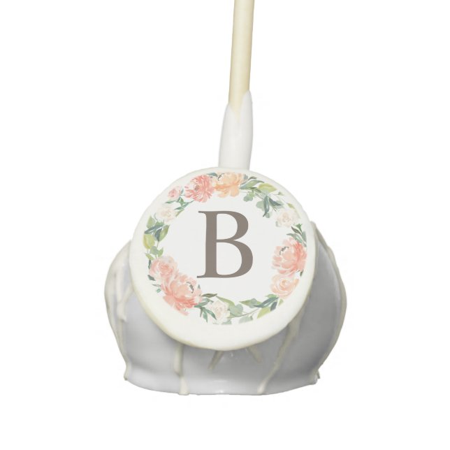 Spring Floral Blush Wreath Wedding Shower Monogram Cake Pops (Front)