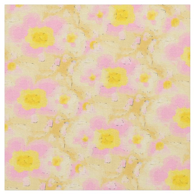 Spring Floral Bold Yellow and Pink Fabric (Close Up)